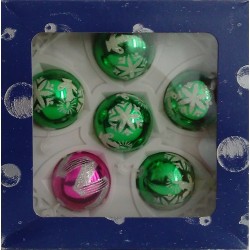 Bolas Verde y Rosa Decoradas 5cm (6 unidades)